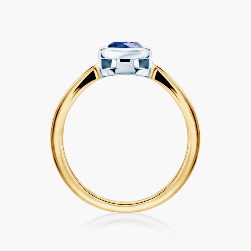 Pierścionek zaręczynowy SAVICKI: dwukolorowe złoto, niebieski szafir